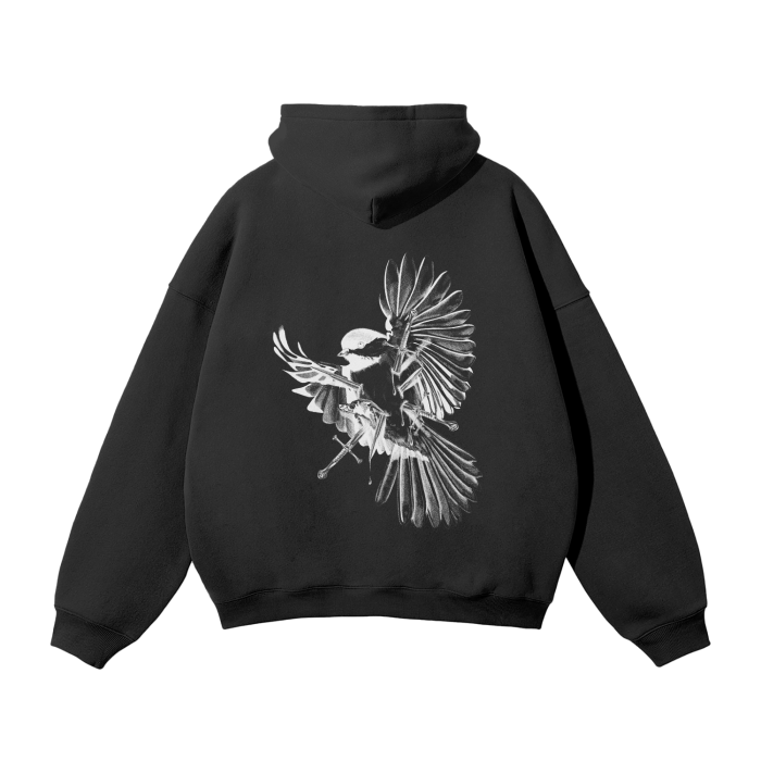 hoodie,art clothing,graphic hoodie,black hoodie,sweatshirt,oversize,emo,alternative,sword,bird'